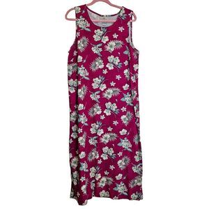 Vintage Original TY Wear Linen Blend Red Tropical Maxi Dress Size 14